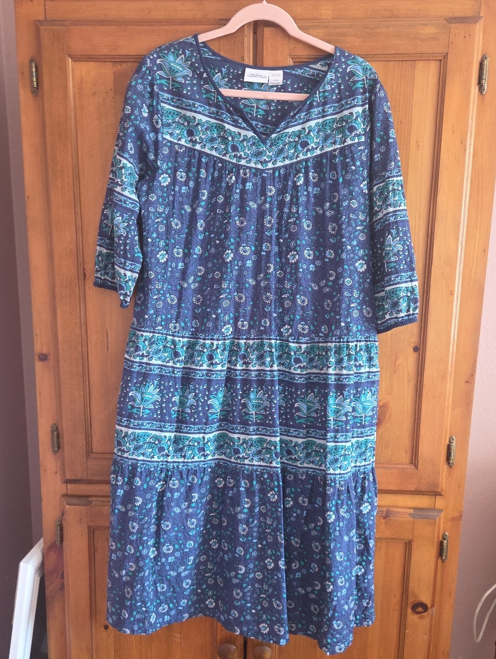 Navy Blue Floral Midi Dress with Teal Accents